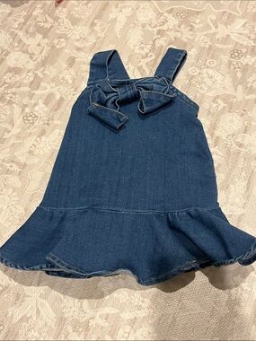 Habitual Dark Blue Denim Pinafore Dress with Bow